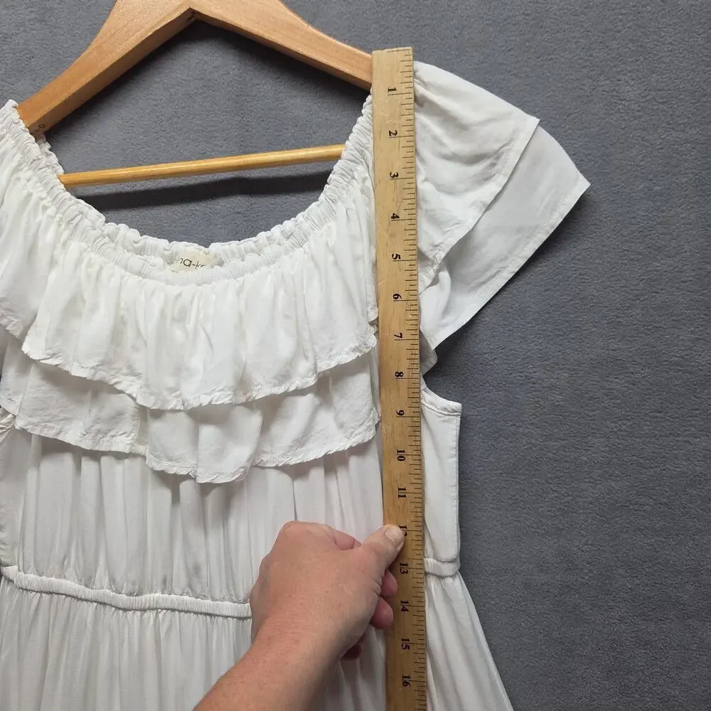 Anna-Kaci White Ruffle Maxi Dress L Off Shoulder Boho Coastal Vacation Feminine - Picture 8 of 14